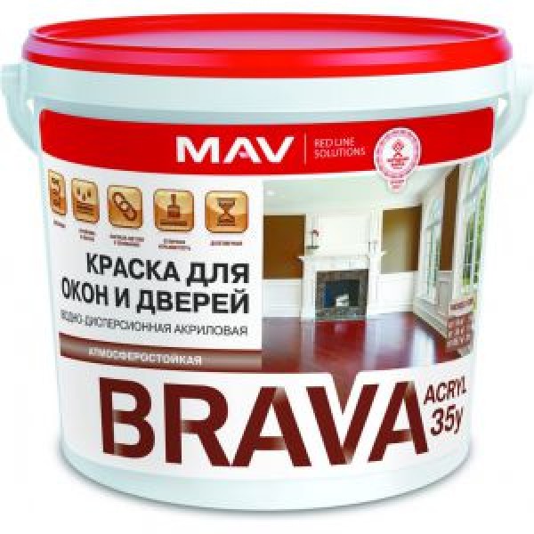 Краска Brava Acryl 35D для окон и дверей, 5л купить с доставкой